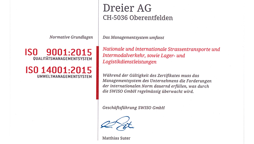 ISO Zertifikat d
